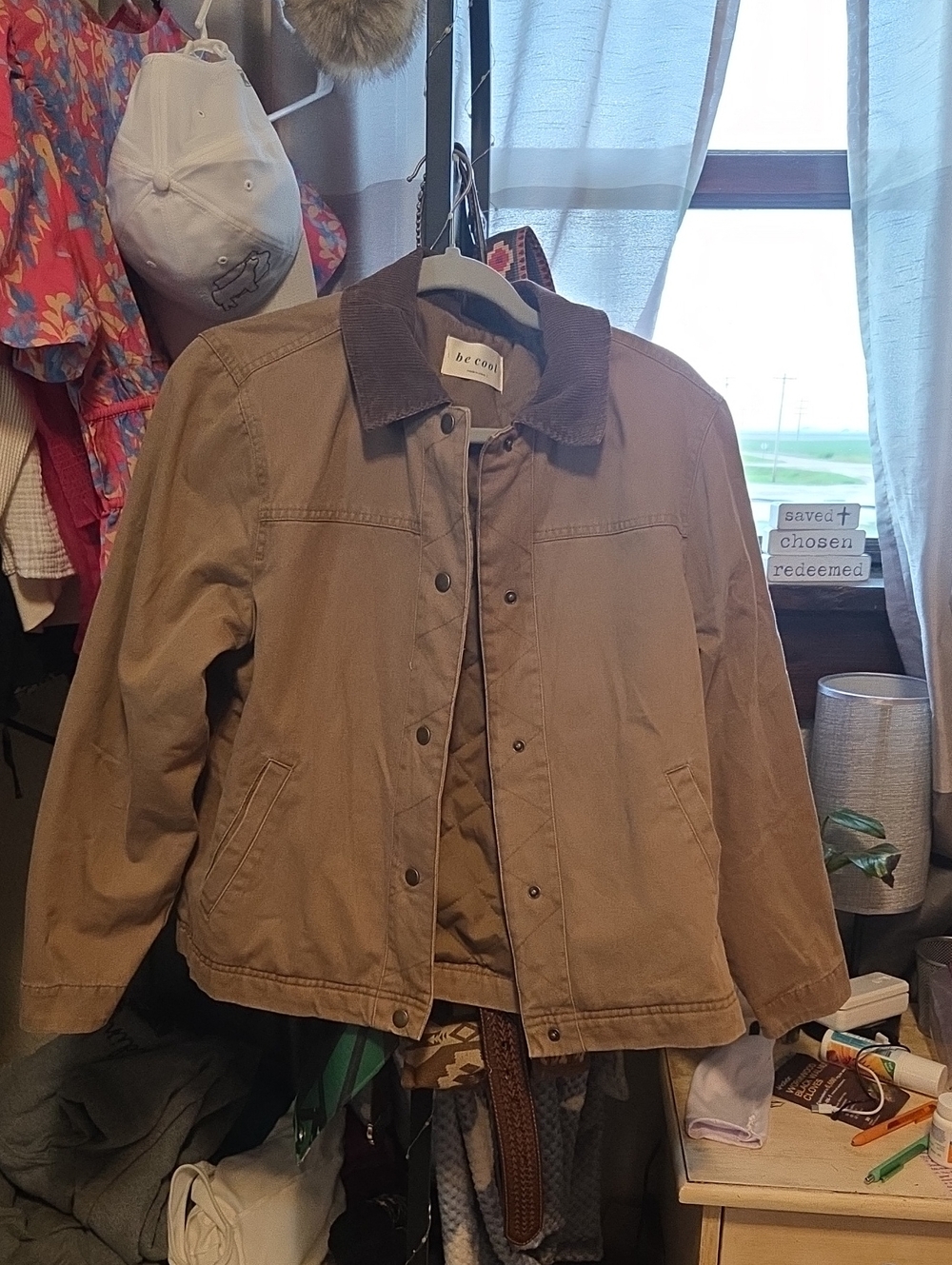 BE COOL Tan Canvas Utility Jacket with Corduroy Collar